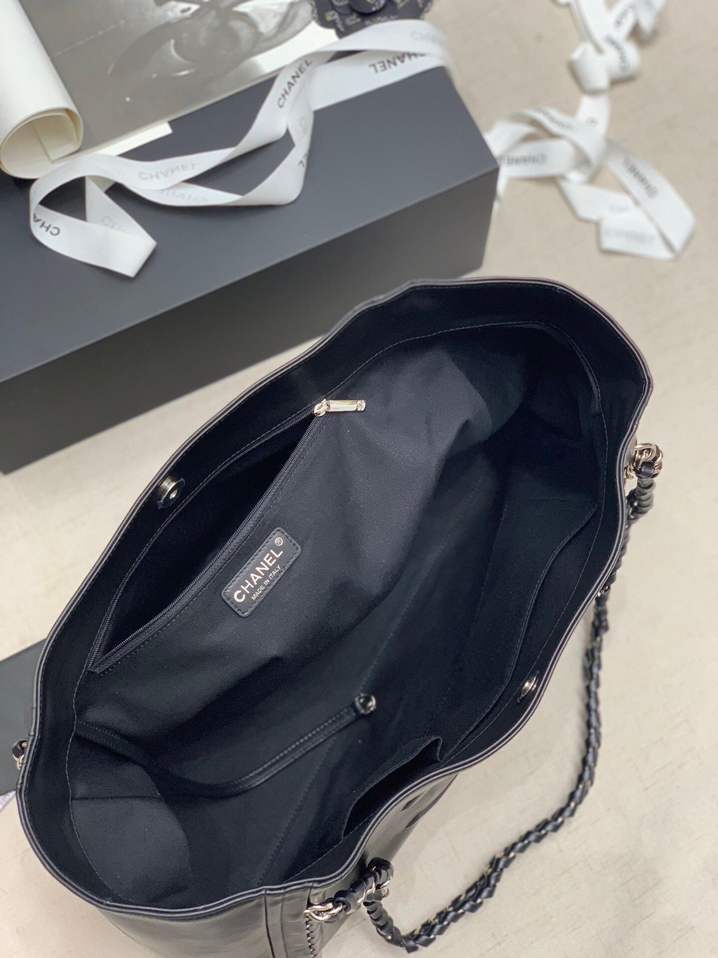 Chanel Soft Calfskin Shopping Bag Top Handle Black