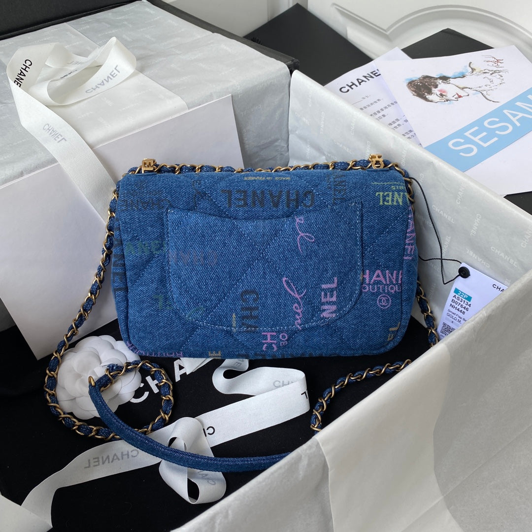 CHANEL  Small Flap Bag Blue Denim AS3134 - 23 x 14 x 8cm